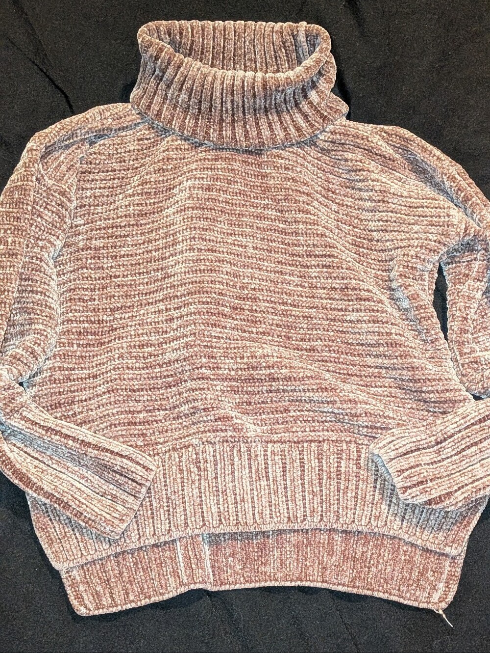 Pink Rose Chenille Ribbed Cowl Neck Sweater in Mauve Pink